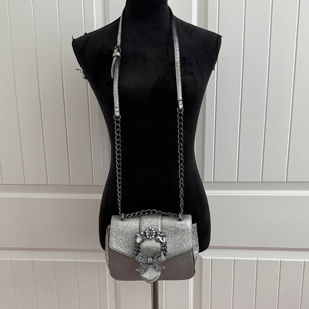 Aldo Metallic Silver Crossbody Bag with Chain Detail